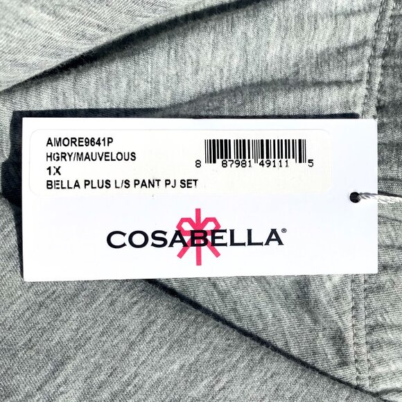 Women’s New Cosabella Bella Long Sleeve Pajama Set, Grey/Pink, 1X NWT - Picture 13 of 14